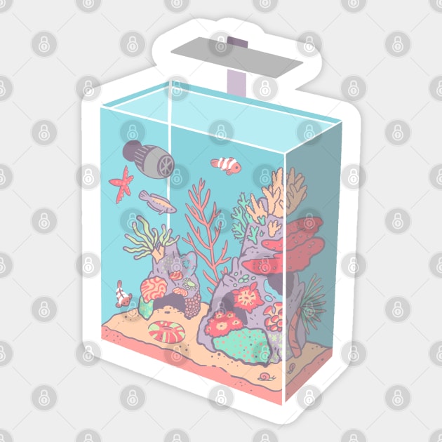 Isometric Coral Reef Tank with Fish Sticker by narwhalwall